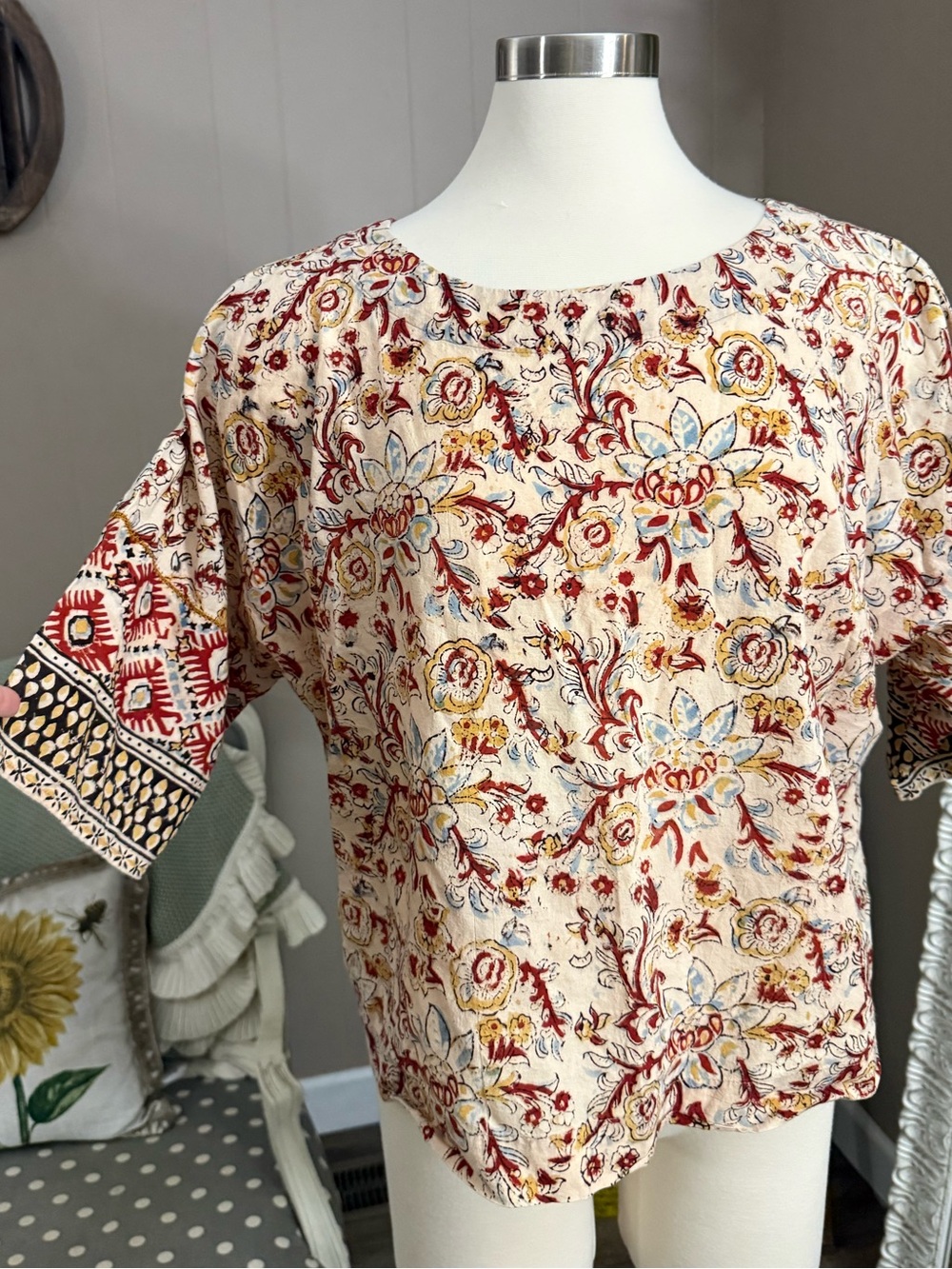 Pure Jill • J. Jill • Organic Cotton Kalamkari Boatneck Kimono Top - Picture 10 of 12